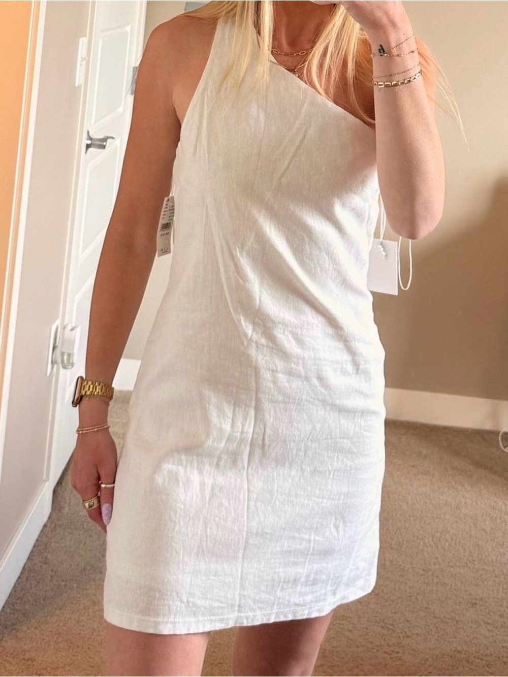 La Hearts White One-Shoulder Mini Dress